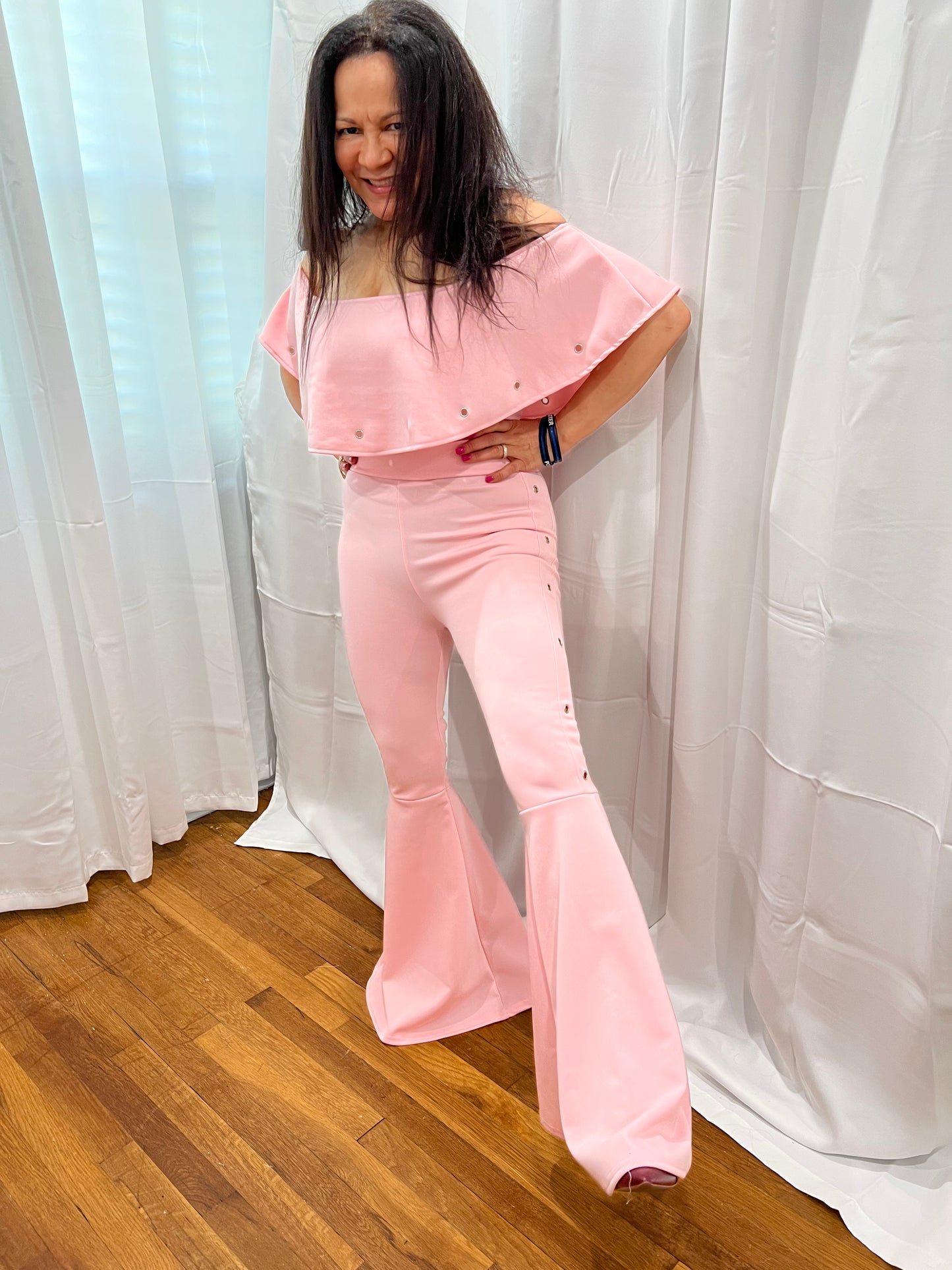 High Waist Pant Set in Light Pink Rose