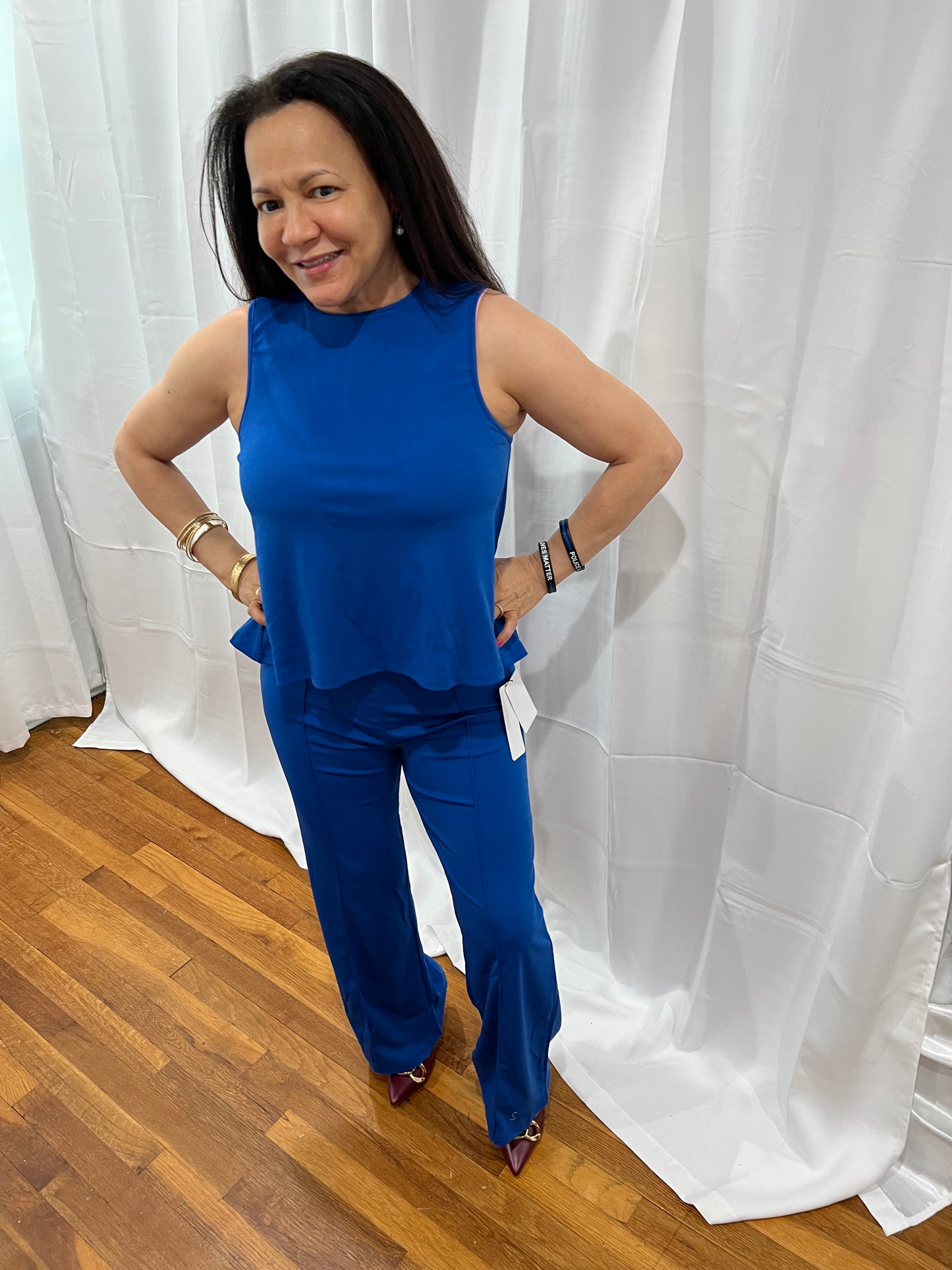 SETS OF LONG PANTS AND NON-SLEVEE TOPS. SOLID COLOR ELEGANT, CASUAL, AND FORMAL