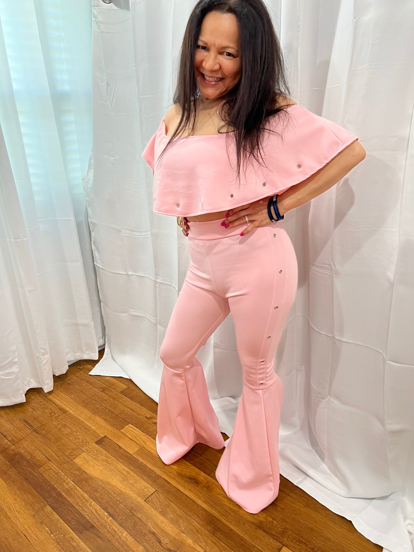 High Waist Pant Set in Light Pink Rose