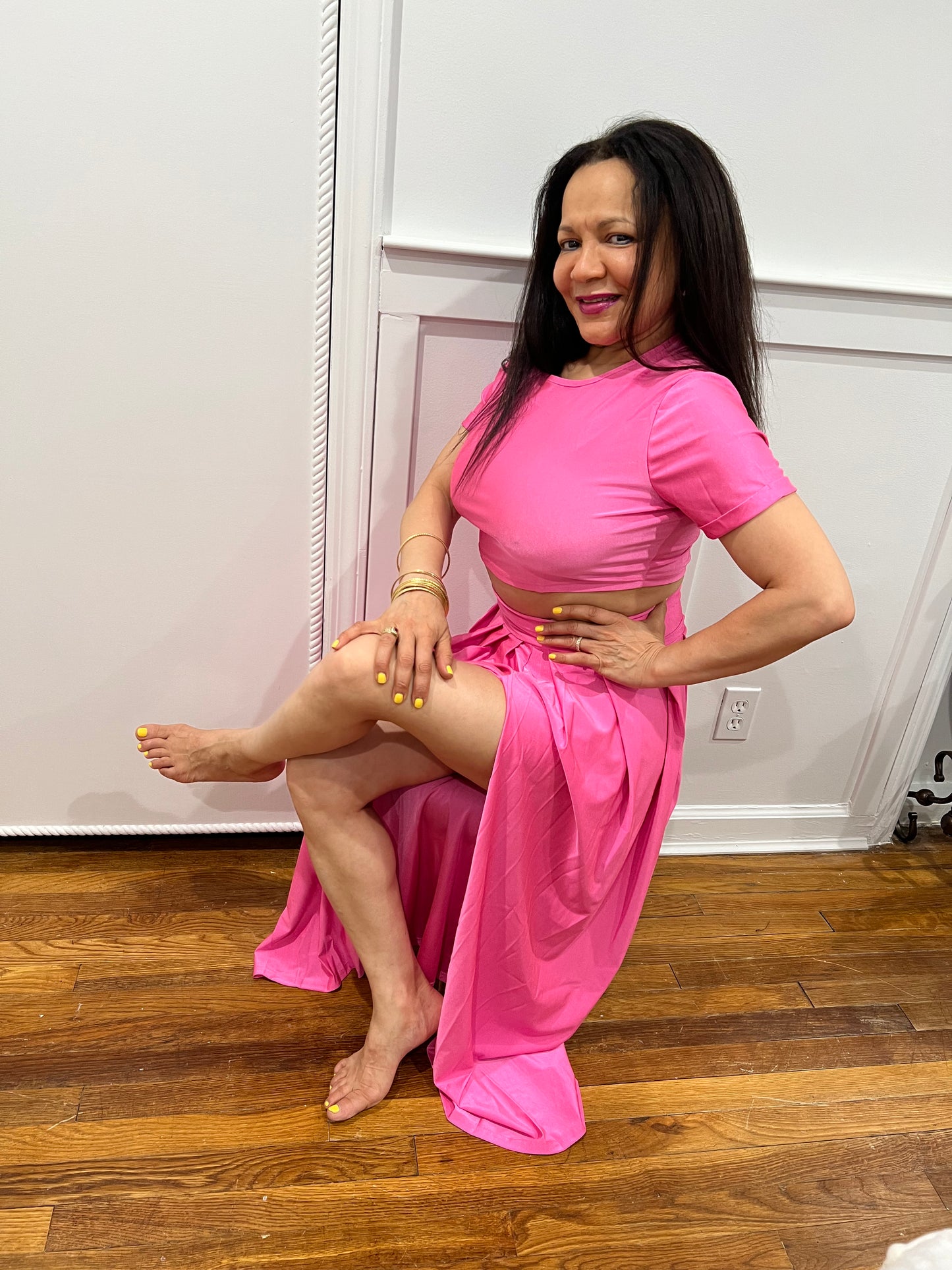 TWO PIECE OUTFIT SETS  SKIRT AND TOP SPLIT SKIRT SETS,  SHORT SLEEVE TOP