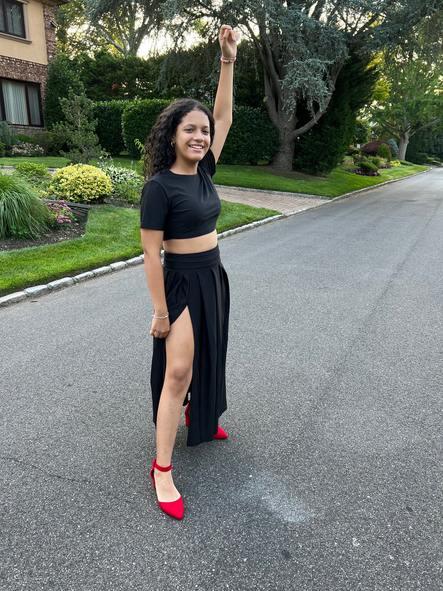 TWO PIECE OUTFIT SETS  SKIRT AND TOP SPLIT SKIRT SETS,  SHORT SLEEVE TOP